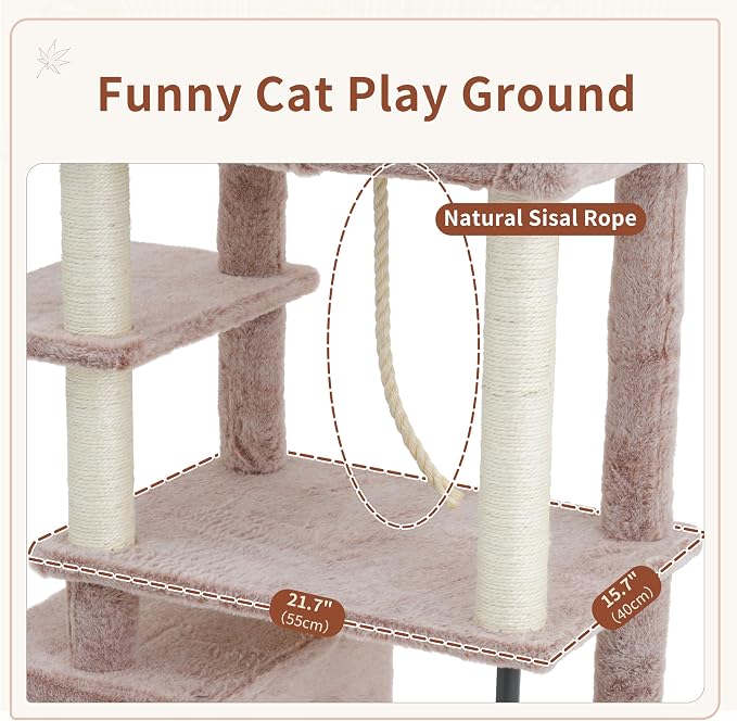Gitelsnour Cat Tree for Indoor Cats Large Adult, 70.5'' Cat Tower with Scratching Post, Sturdy Steel Pube Cat Tree Tower with Large Playing Platfrom, Hammock and Basket, Top Perch, Mushroom GCT024MU