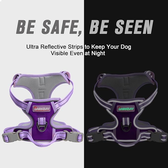 BARKBAY No Pull Dog Harness Front Clip Heavy Duty Reflective Easy Control Handle for Large Dog Walking(Violet Purple & Purple,XL)