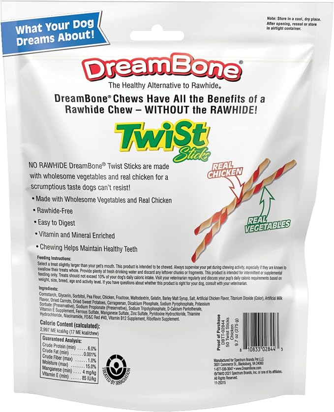 DreamBone Twist Sticks, Made with Real Chicken, Rawhide-Free Chews for Dogs, 50 Count (3 Pack)