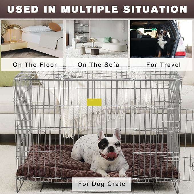 Washable Dog Bed Mat Crate Pad Soft Fluffy Pet Kennel Beds Dog Sleeping Mattress for Large Jumbo Medium Small Dogs, 48 x 30 Inch, Brown