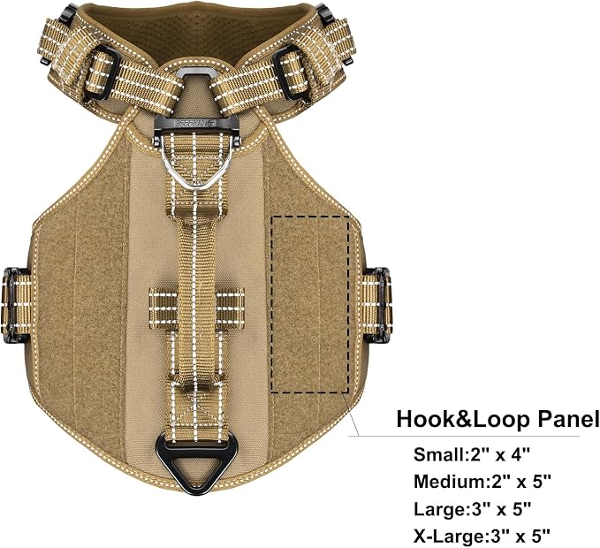 ICEFANG GN8 Tactical Dog Harness with 4X Metal Buckles for X-Large Sized Dogs,Reflective in Training Walking K9 Vest,No-Pull Front Leash Clip,Adjustable Pet Harness (Brown, X-Large (Pack of 1))