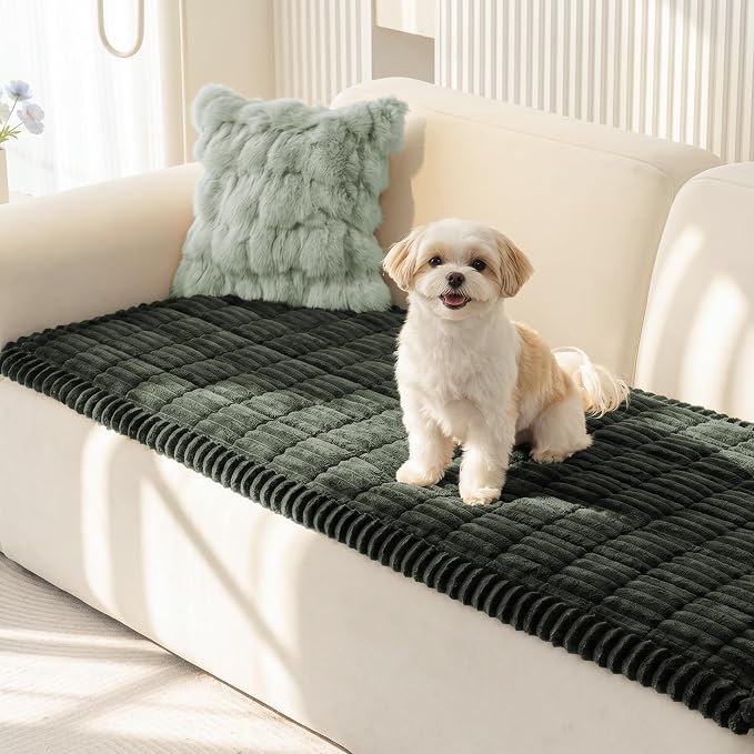 MEETSKY Sofa Covers for 3 Cushion Couch Pet Friendly, Non Slip Couch Cover for Dogs Washable, Soft Sofa Covers Simply Put Sofa Slipcovers, Dog Mat for Couches, Moss Green, 27.6" x 82.7"