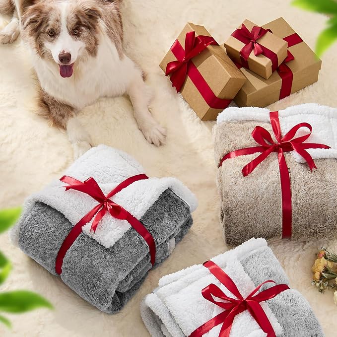 ChiXnuggle Waterproof Dog Blankets for Large Dogs, Reversible Faux Fur & Sherpa Washable Pet Blanket, Soft Pet Throw for Couch Bed Protection, 50"x60", Light Grey