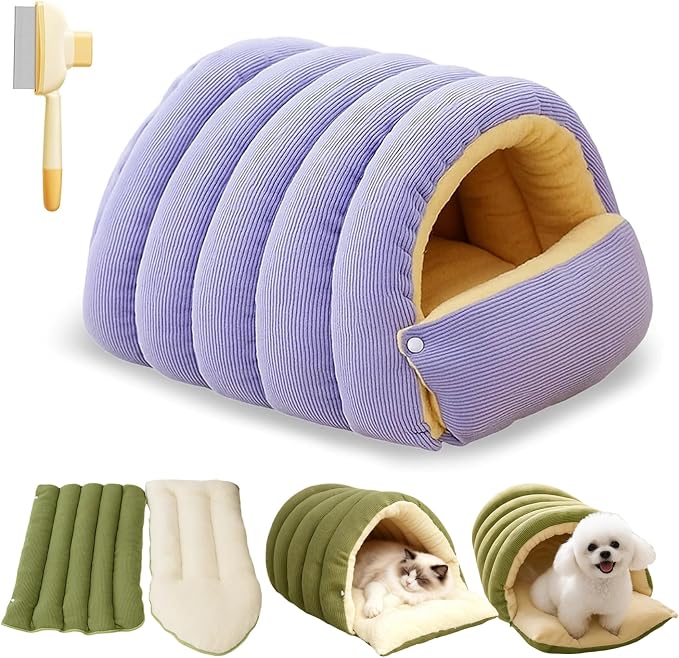 Cozy Monster Cat Bed, Cave Cat Beds for Indoor Cats, Cozy Pet Nest for Cats and Dogs,Self Warming,Cozy& Soft Plush,Anti-Slip & Durable,Removable Cushioned for Cat Small Dogs (Large,Purple)