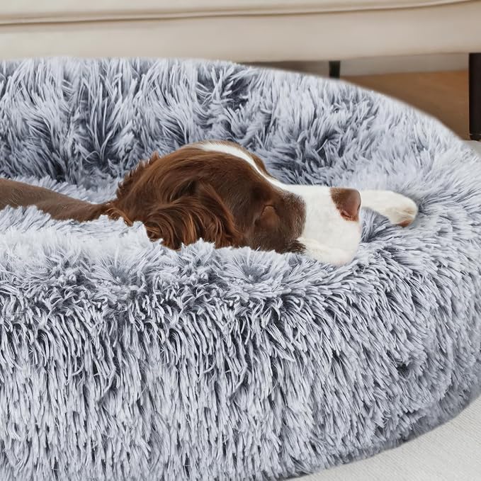 ELSKER&HOME Calming Dog Bed,Donut Washable Warming Soft Round 39 inches Dog Beds for Large Dogs,Anti-Anxiety Fluffy Plush Cushion Bed Fits up to 120 lbs Pets,Gradient Blue