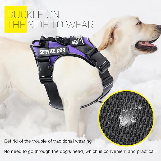 Service Dog Harness, Reflective Dog Vest Harness with 5 PCS Patches, Adjustable Soft Oxford Pet Harness, Inner Layer Mesh, Easy to Control for Dogs