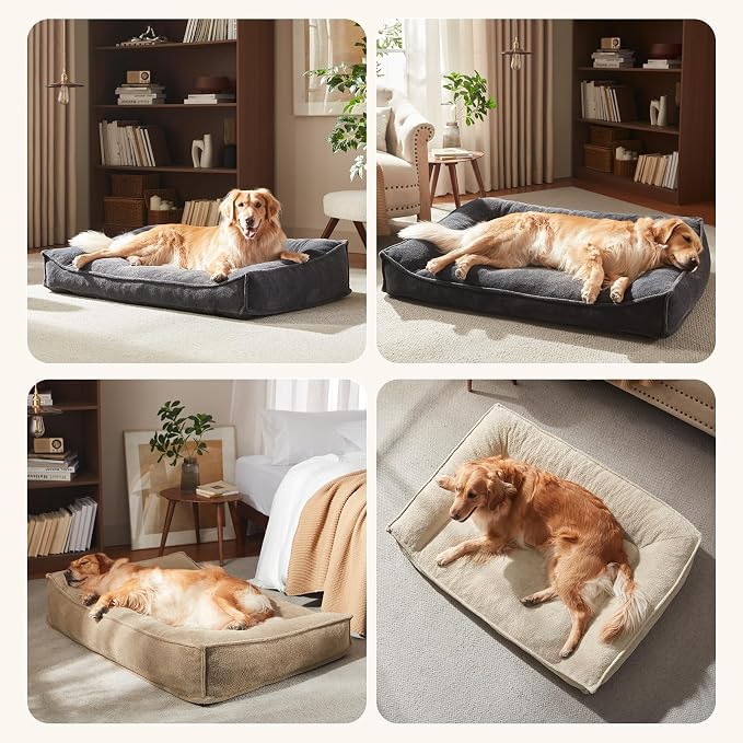 FURTIME Orthopedic Dog Bed Medium Size Dog, Extra Thick Supportive Comfort Pet Sofa, Ergonomic Slant Dog Couch Bed with Removable Washable Cover, Ultra Soft Surface & Non-Slip Bottom, Beige, 35"