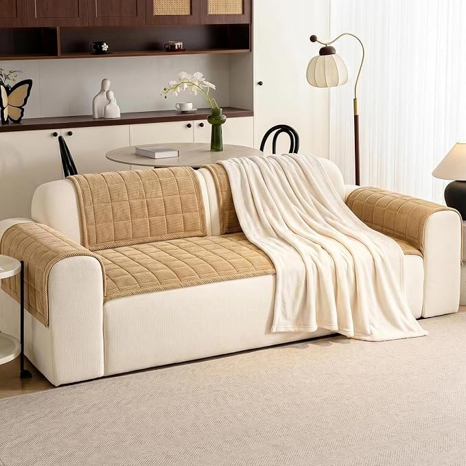 Couch Covers for Dogs Washable, 27.6"x82.7" Non Slip Couch Covers for Loveseat Sofa Pet Friendly, Soft Fuzzy Sofa Covers for Pet, Dog Couch Cover Furniture Protector(1PC,Light Brown)