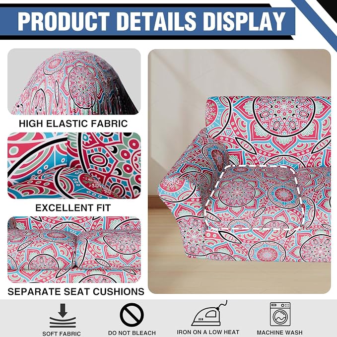 Stretch Couch Covers for 3 Separate Cushion Couch Sofa,Floral Printed Couch Sofa Cover,Washable Sofa Slipcover,Pet Friendly Furniture Protector with Elastic Bottom,Universal Fit for Home(Sofa,Cover)