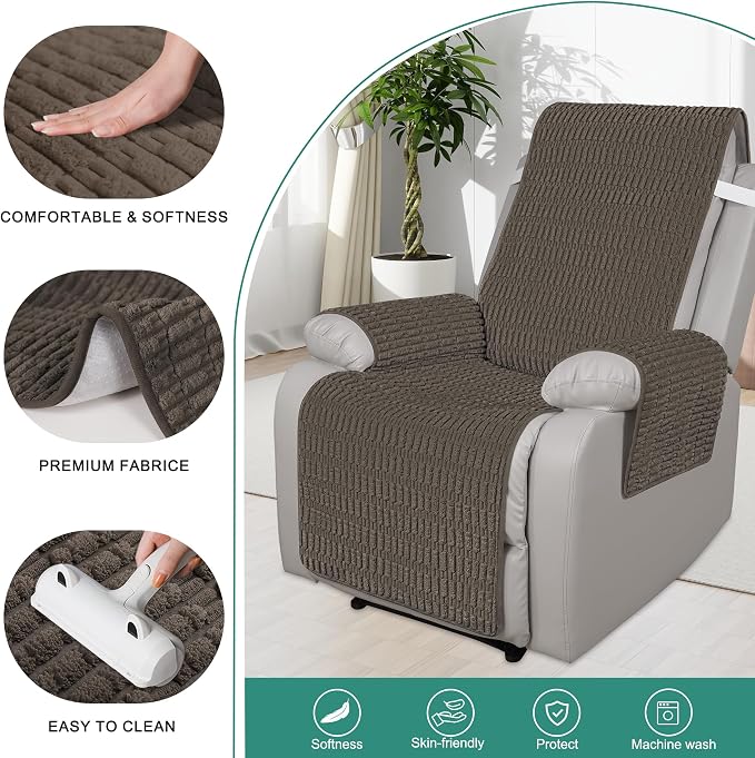 Foxdecor Recliner Chair Covers, Recliner Cover Non-Slip Chair Covers, Washable Recliner Couch Cover Furniture Protector, Cover for Recliner Chair with Elastic Straps. (Chocolate, 30" W)