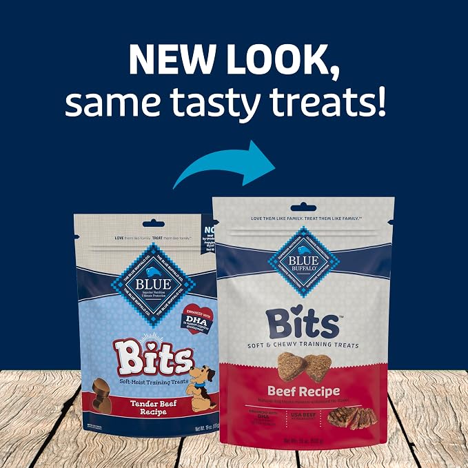 Blue Buffalo Bits Beef Soft & Chewy Dog Treats, Bite-Sized for Training, Made with Real Beef & Enhanced with DHA, Heart-Shaped Dog Treats, Made in the USA with Natural Ingredients, 19 oz.