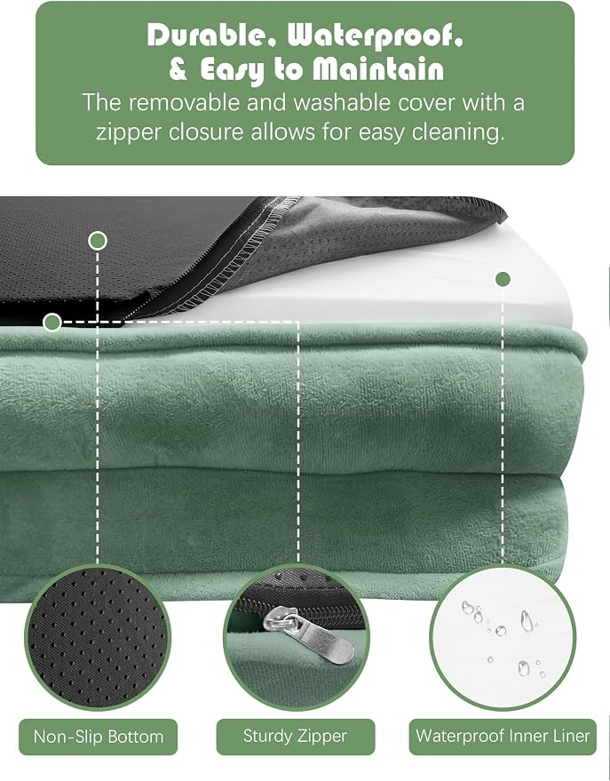 Spotted Play Orthopedic Dog Bed with Sides - Sofa Beds for Large Dogs, Supportive Foam Pet Couch Bed with Washable Removable Cover, Waterproof Lining and Non-Slip Bottom, Green - L-Plus