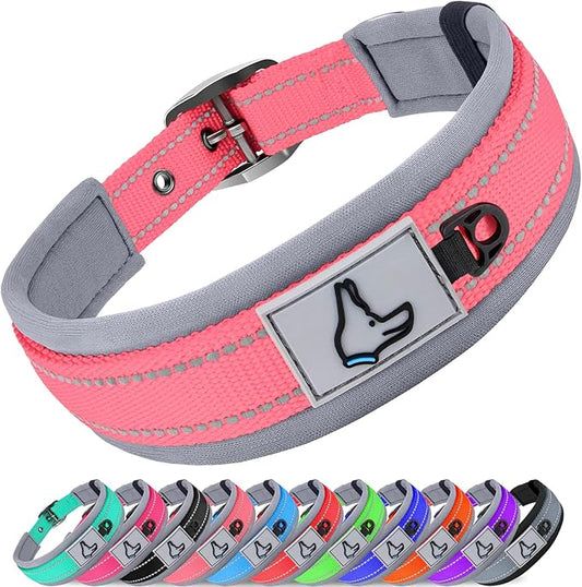 Joytale Dog Collar for Extra Large Dogs, Neoprene Padded and Adjustable, Reflective Wide Heavy Duty Pet Collars with Durable Metal Belt Buckle for Walking, Pink, XL
