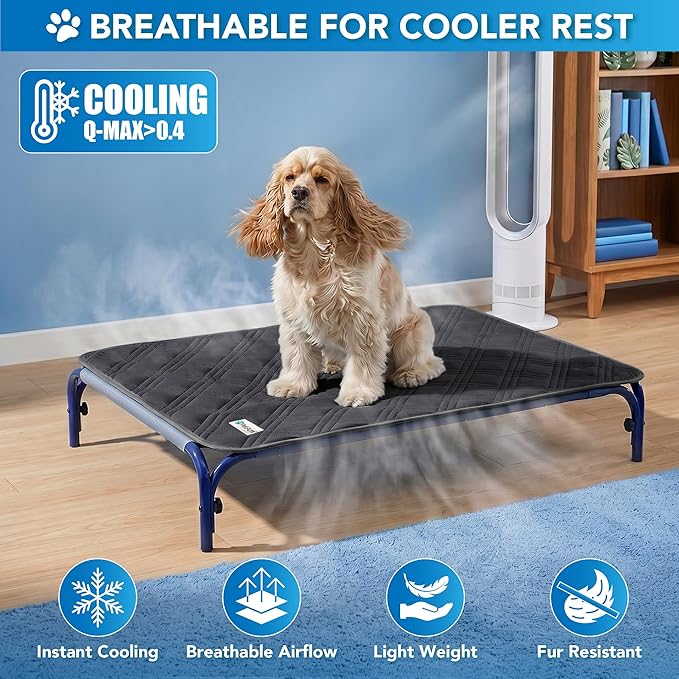 PetAmi Dog Cooling Mat, Waterproof Self Cooling Dog Pad with Non-Slip Backing, Q-Max >4.0 Pet Cooling Mat for Crate, Couch, Kennel & Car, Indoor Outdoor Summer Use, Grey, 40x60