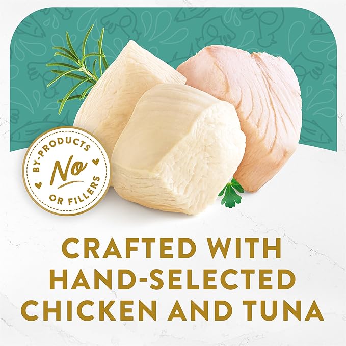 Fancy Feast Purina Appetizers Lickable Grain Free Wet Cat Food Topper White Meat Chicken and Flaked Tuna Appetizer - 1.1 oz. Trays,(Pack of 20)