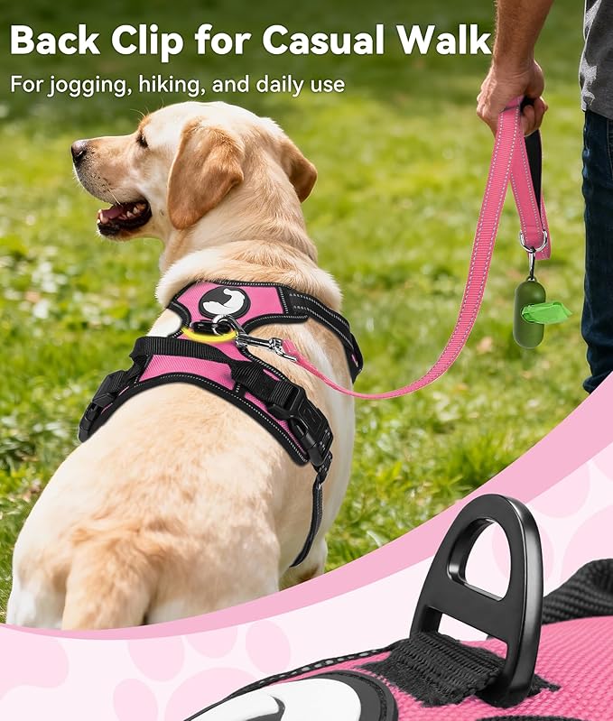 Joytale No Pull Dog Harness Medium Sized Dog, Reflective Pet Vest with Front Clip, Adjustable Soft Padded Harnesses with Easy Control Handle for Training and Walking, Hot Pink, M