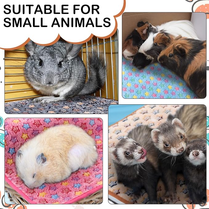 Reginary 4 Pcs Waterproof Guinea Pig Blankets Washable Small Animal Fleece Bedding Absorbent Guinea Pig Cage Liners Reusable Training Pee Pad Pet Sleep Mat for Hamster(Star Pattern,24 x 16 Inch)