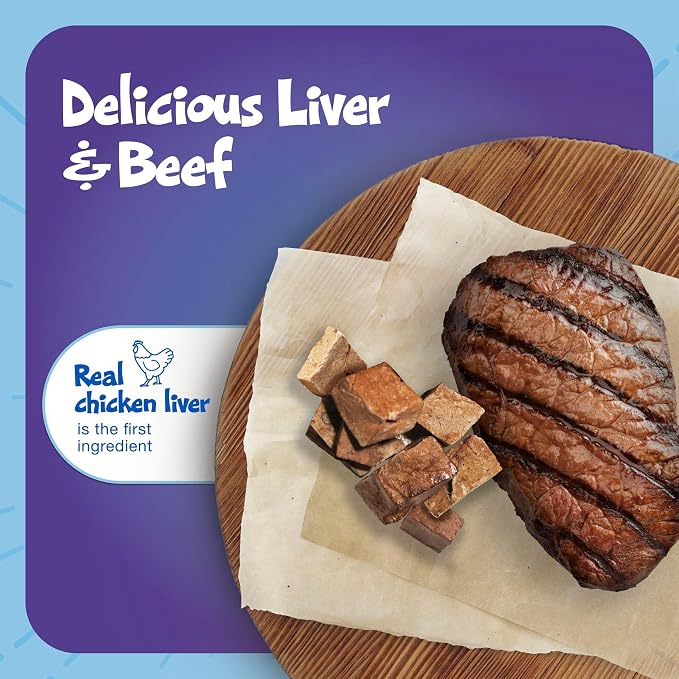 Blue Buffalo Bursts Delish Liver & Beef Crunchy & Creamy Cat Treats, Great for Training, Real Chicken Liver Natural Cat Treats Enhanced with Vitamins, Minerals & Other Nutrients, Tub 12 oz.