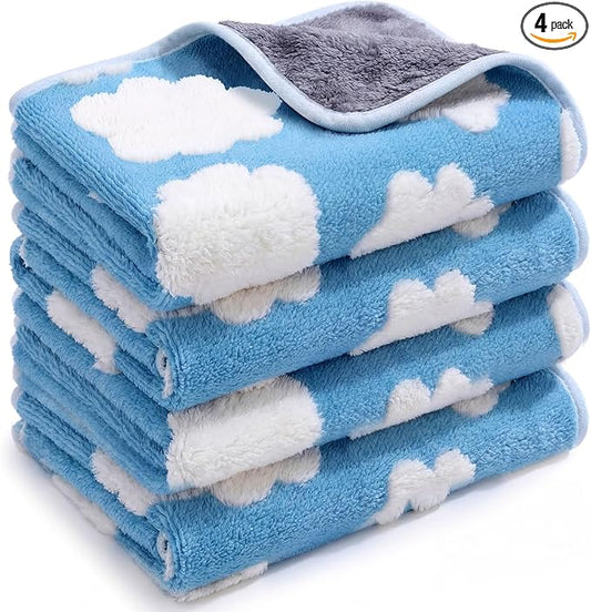 Reginary 4 Pcs Waterproof Guinea Pig Blankets Washable Small Animal Fleece Bedding Guinea Pig Cage Liners Reusable Training Pads Pet Pee Pad Sleep Mat for Hamster (White Clouds,12 x 12 Inch)