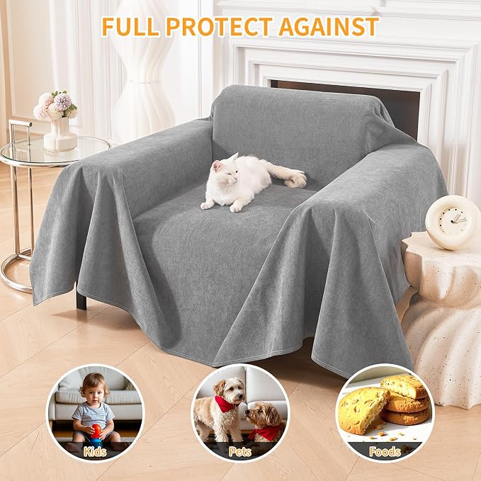 Warmstar Couch Protector from Cat Claws, Waterproof Couch Cover Anti Slip,Couch Cover 3 Cushion Sofa Washable,Anti-Scratch Pet Sofa Cover Heavy Duty,71"X91", Grey