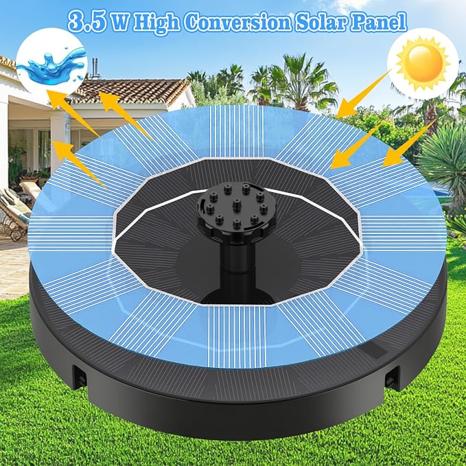 Yeomi 3.5W Solar Bird Bath Fountain, Solar Water Fountain Pump with 6 Nozzles 4 Fixed Stakes, Upgraded Solar Powered Water Fountain for Bird Bath, Garden, Patio, Pond, Fish Tank, Outdoor Decor