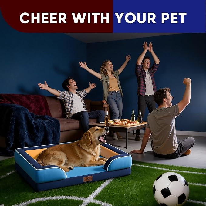 Comfort Expression Orthopedic Dog Bed for Large Dogs 36x27 Inch, Waterproof Egg Crate Foam Large Pet Bed with Bolsters, Dog Couch with Washable Cover & Non-Slip Bottom, Houston