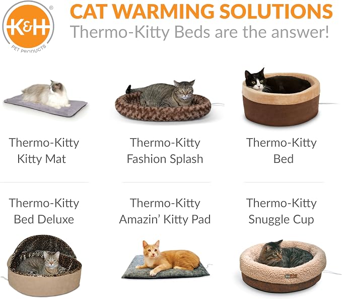 K&H Pet Products Heated Cat Bed Pad for Indoor Cats, Thermo-Kitty Mat Calming Warm Pet Heating Pad for Inside Pets, Machine Washable, Waterproof Heater, Safety Listed - 12.5 X 25in Mocha/Tan
