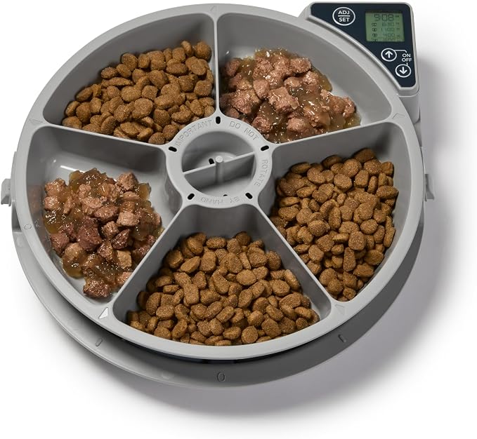 Cat Mate C500 Automatic 5 Bowl Digital Timer-Controlled Pet Feeder - for Cats and Small Dogs, Wet or Dry Food, Includes Twin Ice Packs, 5 Meals Up to 0.73 lb Each, White