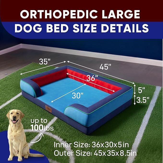 Comfort Expression Orthopedic Dog Bed for Extra Large Dogs 45x35 Inch, Waterproof Egg Crate Foam XL Pet Bed with Bolsters, Dog Couch with Washable Cover & Non-Slip Bottom, Philadelphia