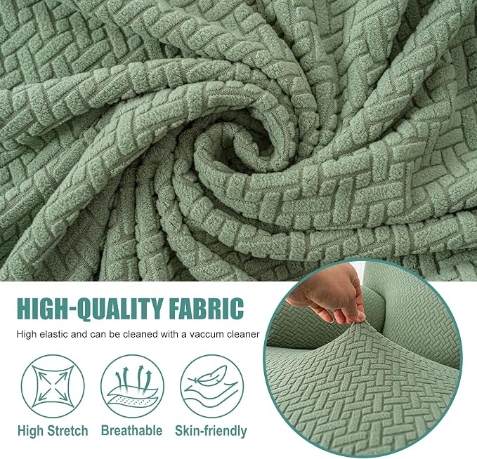 Genina Recliner Loveseat Cover Stretch Couch Covers Sofa slipcover for 2 Seat Reclining Couch Thick Jacquard Furniture Protector (Matcha Green)