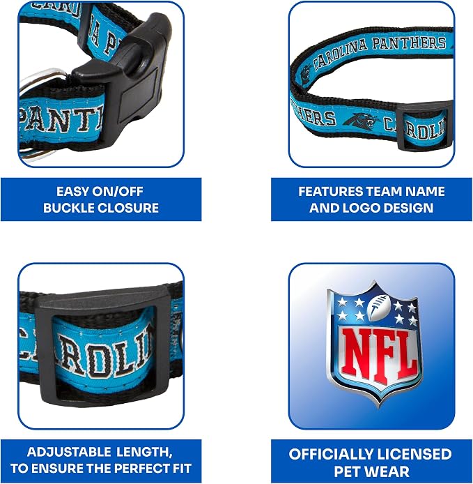 Pets First NFL Carolina Panthers Licensed PET COLLAR, Large - Heavy-Duty, Strong, and Durable Dog Collar. Available in 31 Football Teams and 4 Sizes