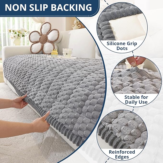 OstepDecor Couch Cover for Dogs, Washable Non Slip Sofa Cover for Pets, Soft Couch Covers for Sofa, Loveseat and Sectional, Furniture Protector Against Pet Hair & Scratches (27.6" x 70.9", Grey)