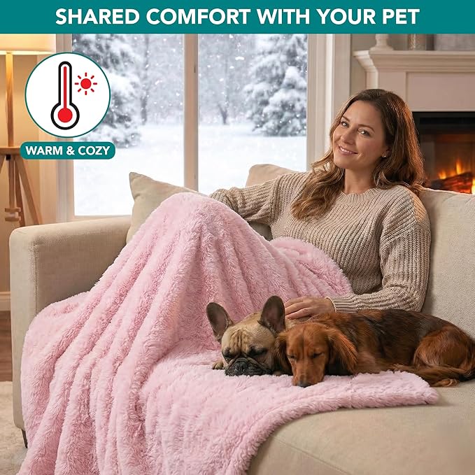 PetAmi Fluffy Waterproof Dog Blanket for Couch and Bed, Reversible Sherpa Pet Throw, Pee Proof Furniture Protector Sofa Cover, Washable Cat Blanket for Small Medium Dogs and Cats (Pink Blush, 24x32)