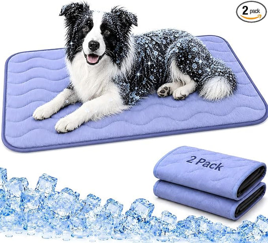 2 Pack Dog Cooling Mats 36" x 25", Q-Max 0.5+ Arc-Chill Fiber Self-Cooling Pet Pads, Thick Durable Cool Touch Crate Mats for Medium Dogs, Cats, Puppies, Non-Slip Washable, Gel-Free Pet-Friendly Design