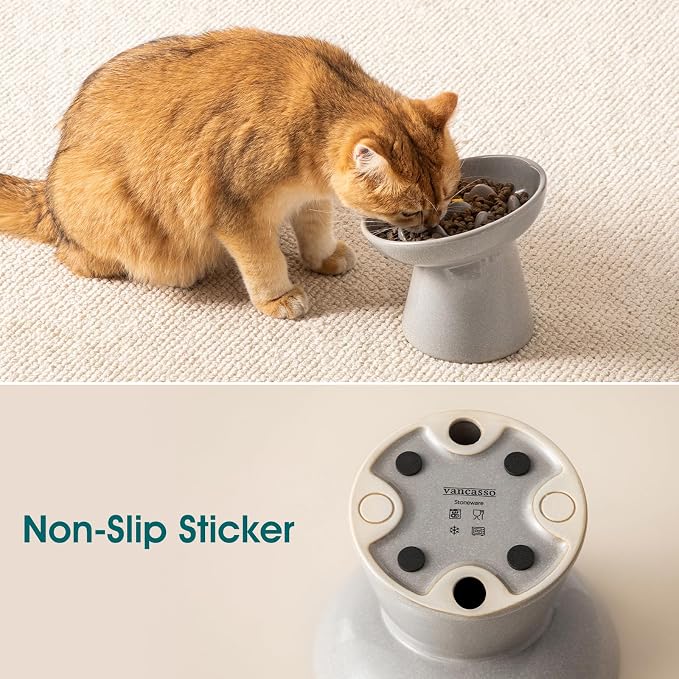 vancasso Ceramic Slow Feeder Cat Bowl, 6.25 Inch Elevated Cat Slow Feeder Bowl, Anti Vomiting for Dry and Wet Food, Grey