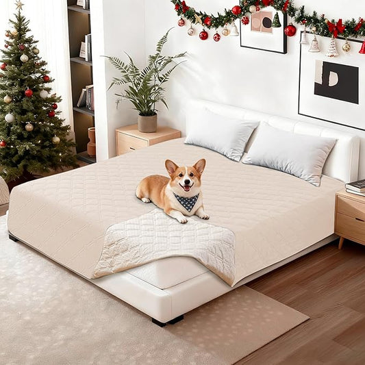 Waterproof Dog Bed Cover, Non-Slip Dog Blanket for Couch, Couch Covers for Dogs Washable, Pet Blanket for Furniture, Pet Bed Mat for Sofa, Car, Pet Supplies (82x82 Inch, Beige)