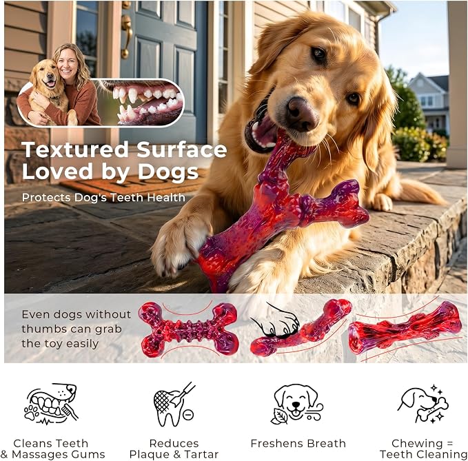 Kseroo 3-Pack Beef Flavored Dog Chew Toys for Aggressive Chewers, Red-XL | Indestructible, Heavy Duty, Rock-Hard Solid Nylon Bones for Medium & Large Dogs 25-90lbs, Tough, Long-Lasting, Keep Them Busy