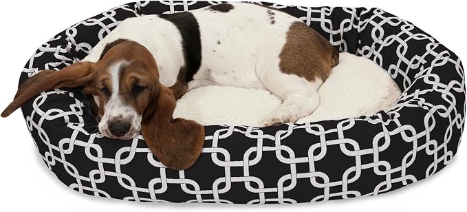 Majestic Pet 32 Inch Links Sherpa Calming Dog Bed Washable – Cozy Soft Round Dog Bed with Spine for Head Support - Fluffy Donut Dog Bed 32x23x7 (inch) – Round Pet Bed Medium - BLACK