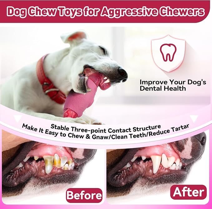 BIKIISEN Dog Toys for Aggressive Chewers, Interactive Dog Chew Toy for Large Dogs, Indestructible Squeaky Toys to Keep Them Busy, Tough Toy for Medium/Large Breed Dogs Pink