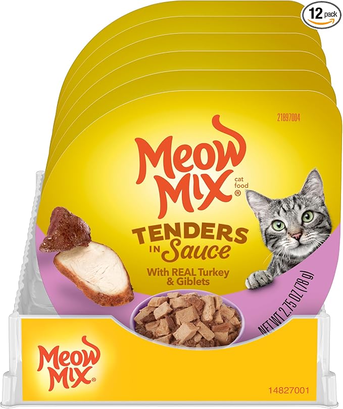 Meow Mix Tenders in Sauce Wet Cat Food, Turkey & Giblets, 2.75 Ounce Cup (Pack of 12)