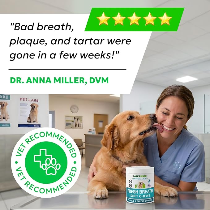 BARK&SPARK Dog Teeth Breath Freshener Chews, Dental Cleaning Treats for Bright Smile - Plaque, Tartar and Bad Breath Advanced Remover for Dogs, Pet Oral Care Bright Co Lab Pro Formula - 90 Servings