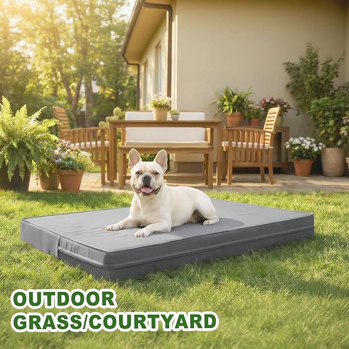 Vonabem Outdoor Waterproof Dog Bed Washable, Medium Crate Pad 30 inch, Wipeable Leather Puppy Bed with Removable Cover Reversible, Foam Durable Anti-Slip Pet Kennel Pads 29"x18" Grey
