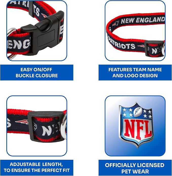 Pets First NFL New England Patriots Licensed PET COLLAR, Large - Heavy-Duty, Strong, and Durable Dog Collar. Available in 31 Football Teams and 4 Sizes