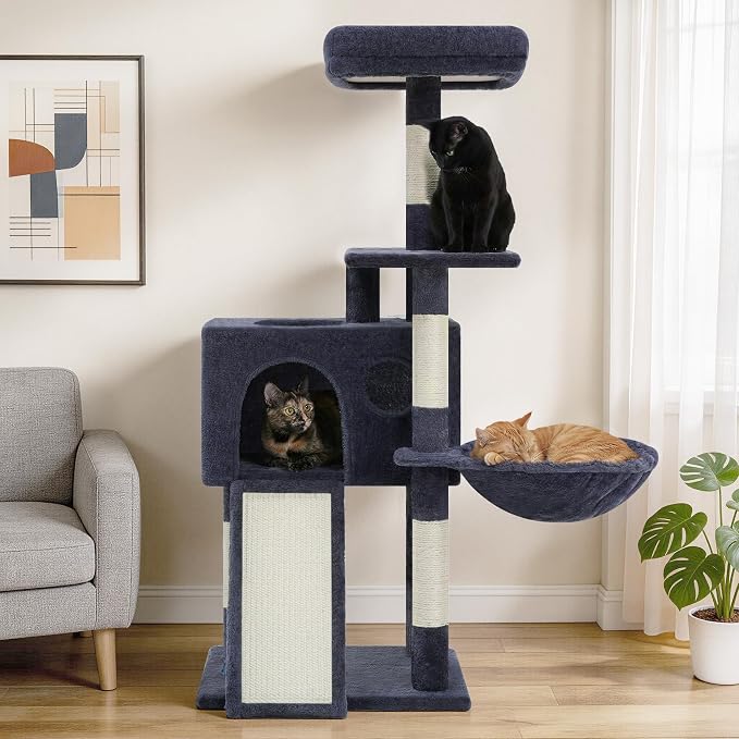 Gitelsnour Cat Tree, 42.1" Cat Tower for Indoor Kittens with Scratching Board and Posts, Multi-Level Cozy Cat Condo with 2 Perches, Hammock, Balls, Smoky Gray GCT005SG