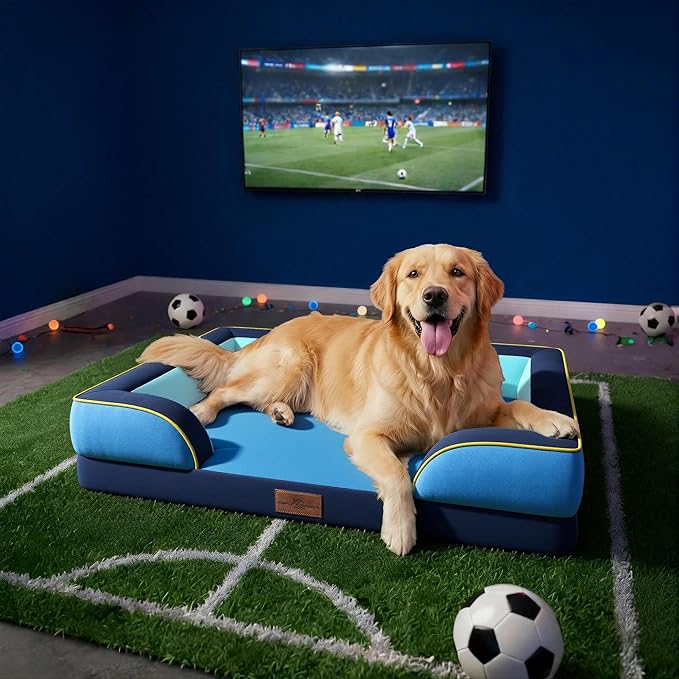 Comfort Expression Orthopedic Dog Bed for Extra Large Dogs 45x35 Inch, Waterproof Egg Crate Foam XL Pet Bed with Bolsters, Dog Couch with Washable Cover & Non-Slip Bottom, New Jersey