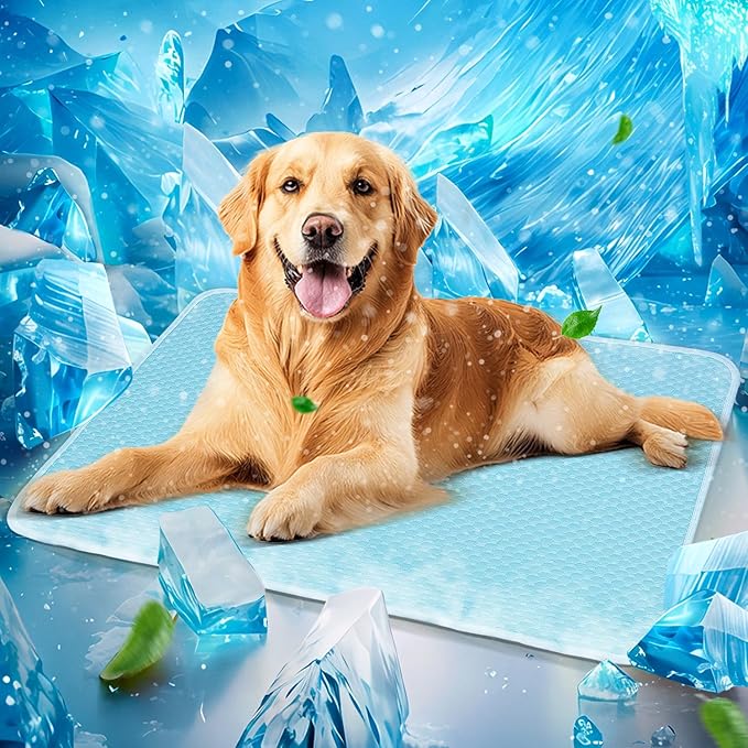Mora Pets Dog Cooling Mat Instant Self Cooling Pad for Dogs & Cats Breathable Washable Summer Pet Cool Mat Indoor Outdoor, Puppy Cold Blanket for Floor Crate Car Travel Use Medium 36'' x 27'' Blue