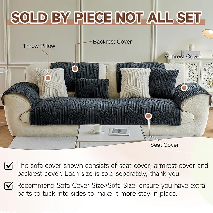 OTOB All Season Couch Cover for Dogs Washable, Non Slip Fuzzy Plush Pet Couch Covers, Cat Kids Pet Friendly Soft Armrest Sofa Slipcovers Furniture Protector, 1 Piece (Dark Gray, 27.6"x27.6")
