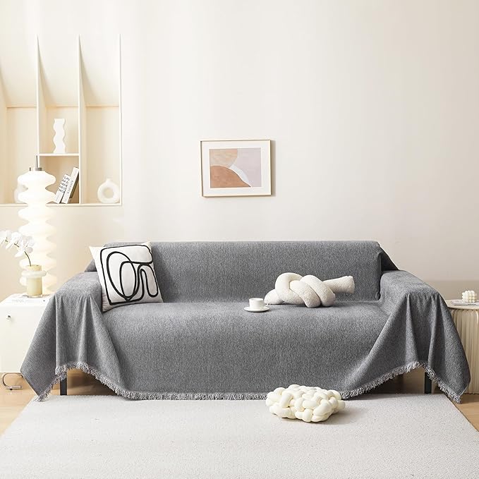 MEETSKY Couch Covers for Dogs, Washable Couch Covers, Pet Sofa Covers for 3 Cushion Couch, Chenille Thick Sectional Couch Cover Blanket Modern Furniture Protector Covers, 91" x 134", Dark Grey