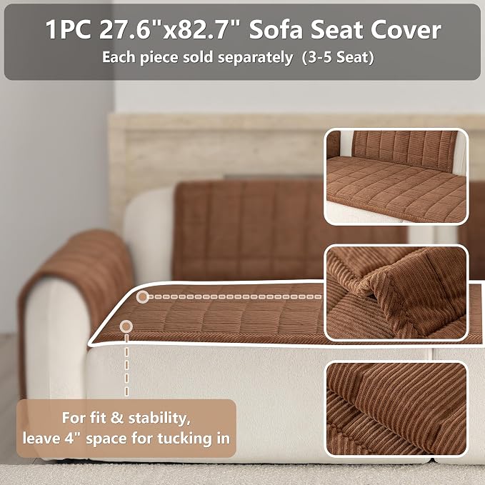 Premium Washable Couch Cover for Dogs, Non Slip Sectional Sofa Protector for L Shape Couch,Dog Couch Cover for Waterproof(1PC/27.6"x82.7",Brown)