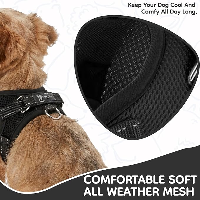 No Pull Reflective Adjustable Dog Harness with Handle- Comfortable Soft All Weather Mesh, Easy On Puppy Harness for Small Medium and Large Dogs (Black) XX-Small